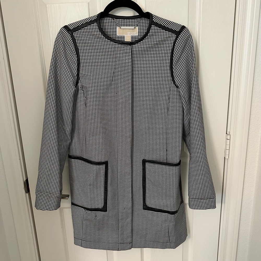 MICHAEL Michael Kors Houndstooth Lightweight Coat/Jacket w/Faux Leather Size S